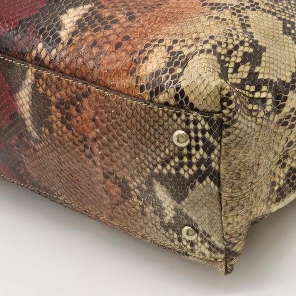 Gucci Soho Fringe Tassel Large Tote Bag Python Leather Beige Bordeaux - Picture 3 of 7